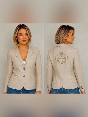 Façonnable Premium Linen Blazer with Embroidered Anchor Detail on the Back